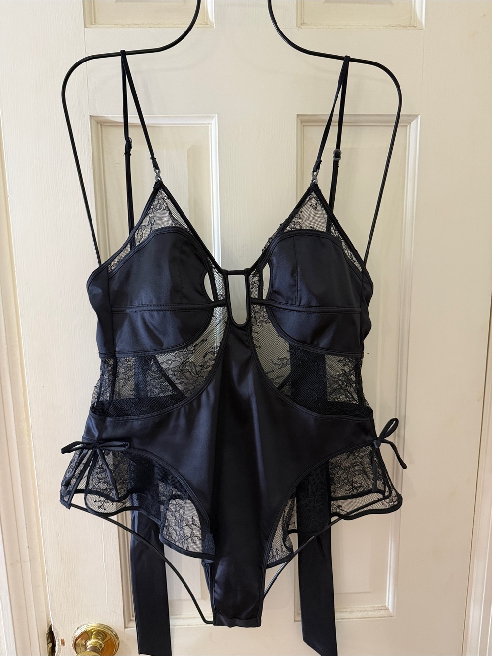 Honey Birdette Black Lace & Satin Bodysuit